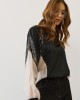 Black Blouse with Sheer Details & Sequins on the Sleeves