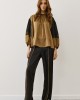Gold Satin Blouse with Balloon Sleeves & Lace
