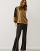 Gold Satin Blouse with Balloon Sleeves & Lace