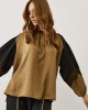Gold Satin Blouse with Balloon Sleeves & Lace