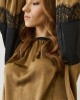 Gold Satin Blouse with Balloon Sleeves & Lace