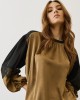 Gold Satin Blouse with Balloon Sleeves & Lace