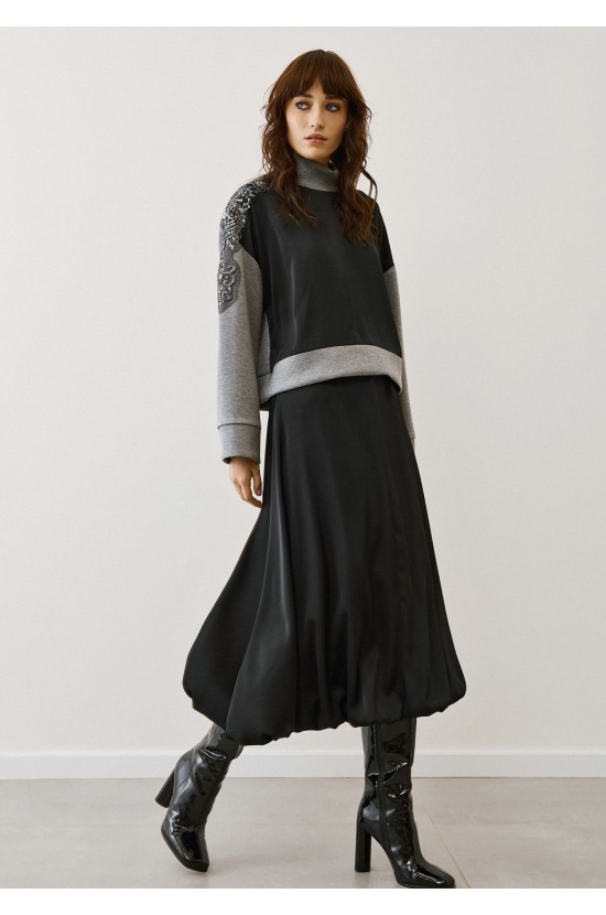 Black-Gray Blouse With Embroidery on the Shoulders Black-Gray Blouse With Embroidery on the Shoulders