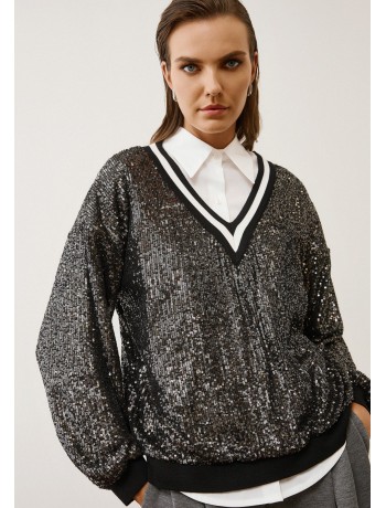 Casual Chic Μπλούζα με Παγιέτες