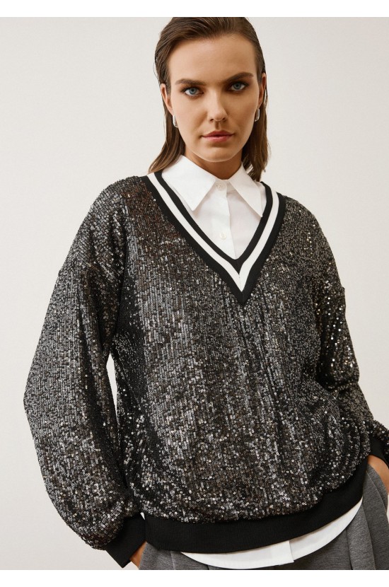 Casual Chic Μπλούζα με Παγιέτες