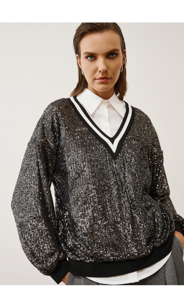 Casual Chic Μπλούζα με Παγιέτες