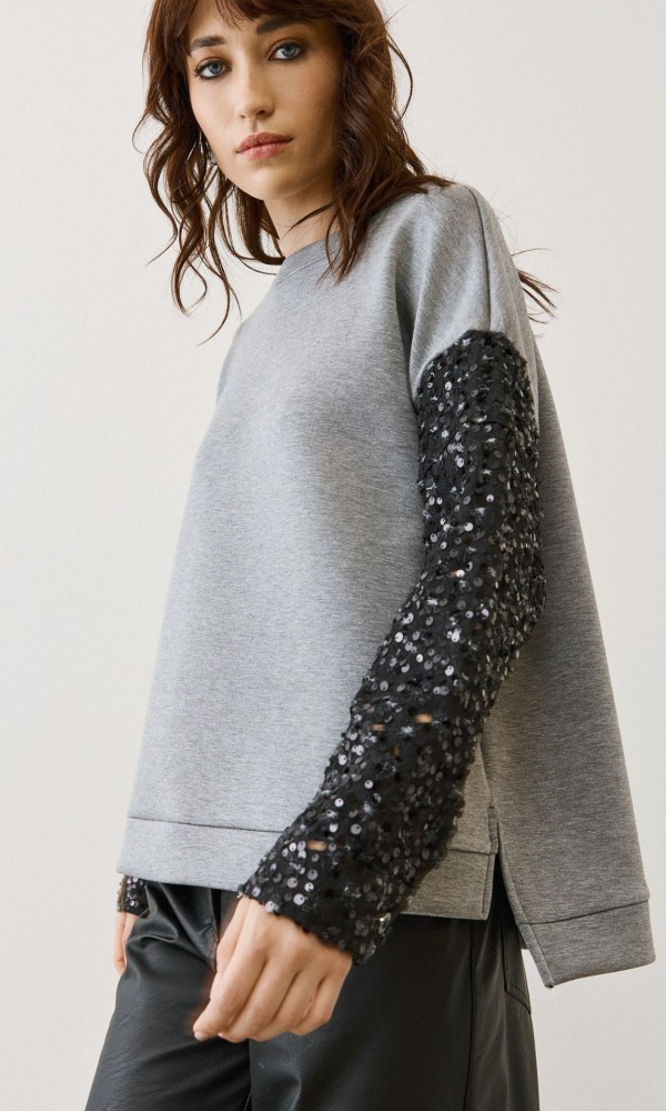 Grey Sweatshirt with Sequins Grey Sweatshirt with Sequins