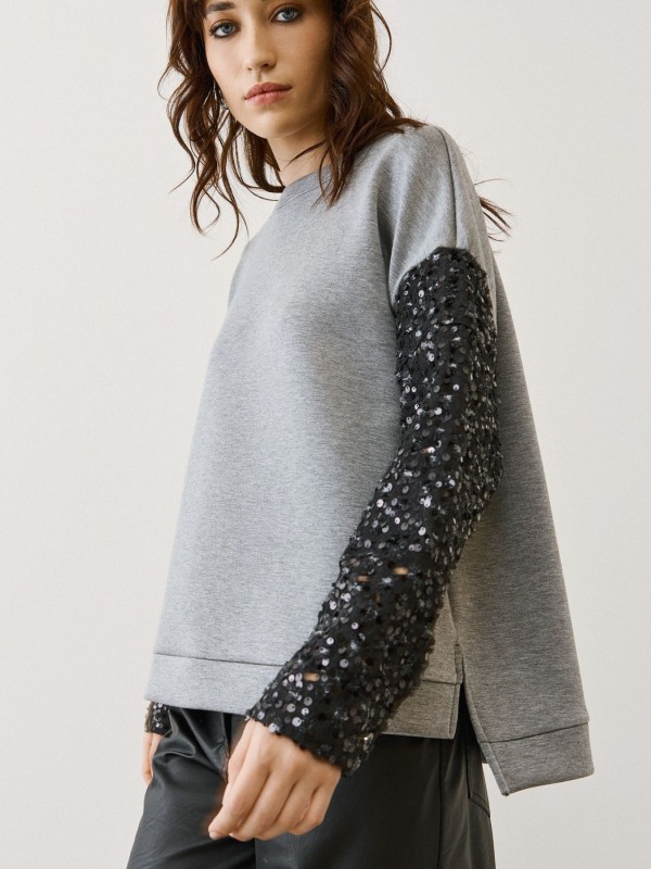 Γκρι Φούτερ Μπλούζα Με Παγιέτες Γκρι Φούτερ Μπλούζα Με Παγιέτες