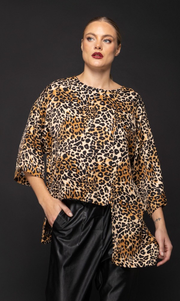 Leopard Μπλούζα με Ασύμμετρο Τελείωμα