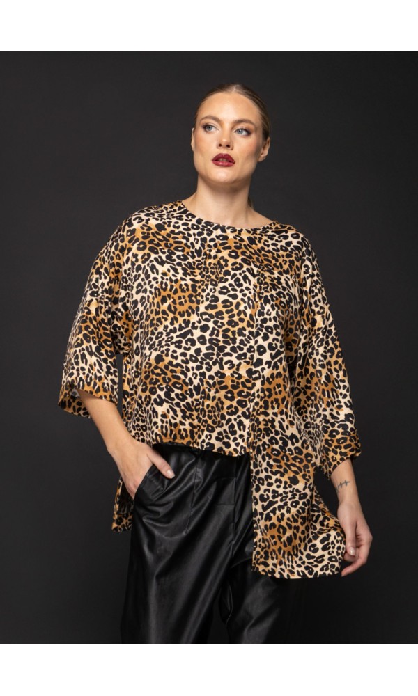 Leopard Μπλούζα με Ασύμμετρο Τελείωμα