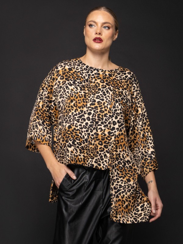 Leopard Μπλούζα με Ασύμμετρο Τελείωμα