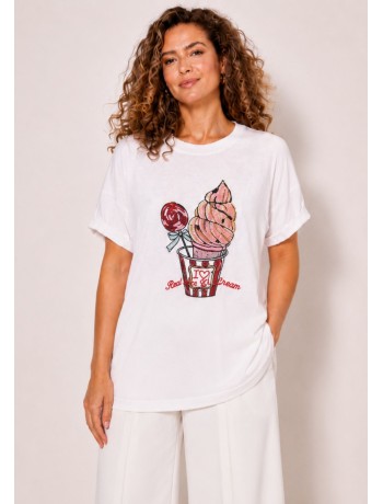 White Blouse with Ice Cream Design Made of Sequins