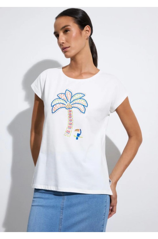 Λευκή Μπλούζα Με Tropical Print Λευκή Μπλούζα Με Tropical Print