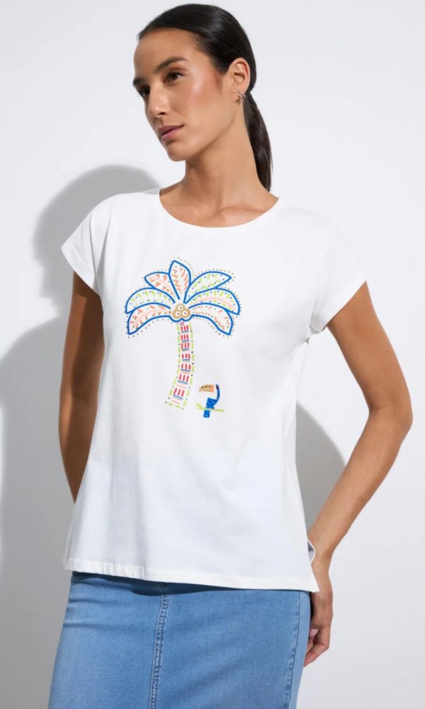 Λευκή Μπλούζα Με Tropical Print