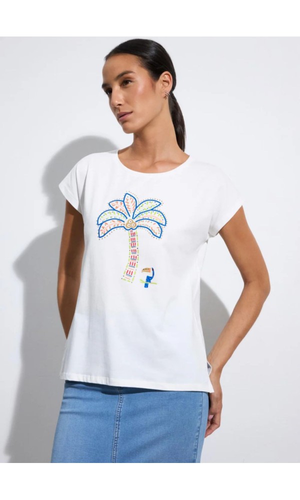 Λευκή Μπλούζα Με Tropical Print