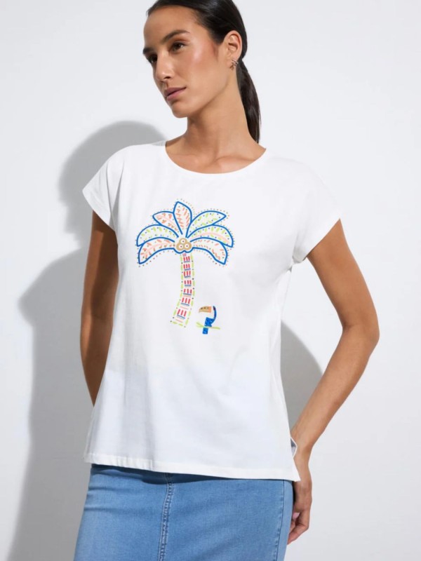 Λευκή Μπλούζα Με Tropical Print