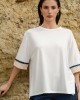 White T-Shirt with Striped Sleeves White T-Shirt with Striped Sleeves
