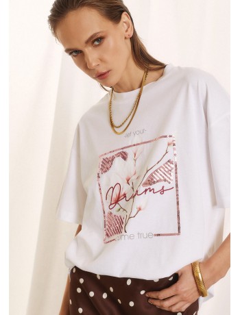 Λευκό T-Shirt Με Παγιέτα Και Floral Print