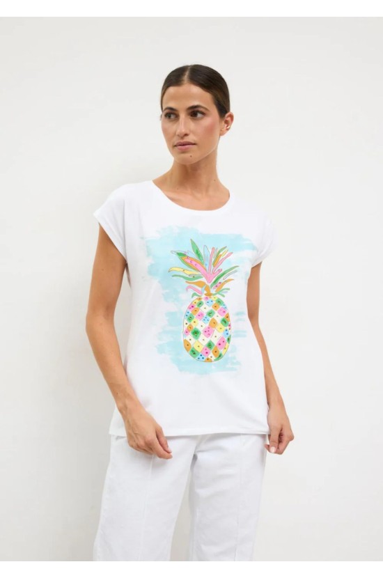 Λευκό T-Shirt Με Tropical Print