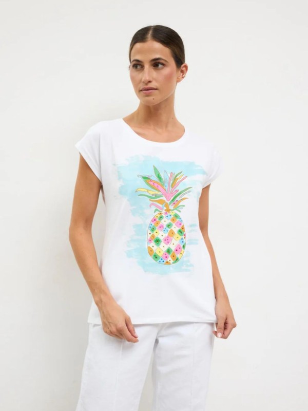 Λευκό T-Shirt Με Tropical Print