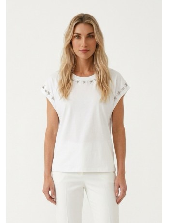 Λευκό T-shirt με Διακοσμητικές Λεπτομέρειες