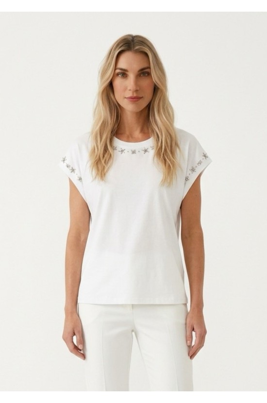 Λευκό T-shirt με Διακοσμητικές Λεπτομέρειες