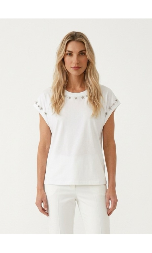 Λευκό T-shirt με Διακοσμητικές Λεπτομέρειες