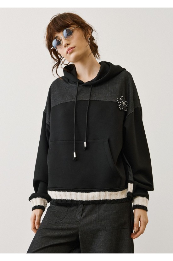 Black Hoodie Sweatshirt with Details