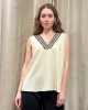 Sleeveless Blouse Ecru with V and embroidery