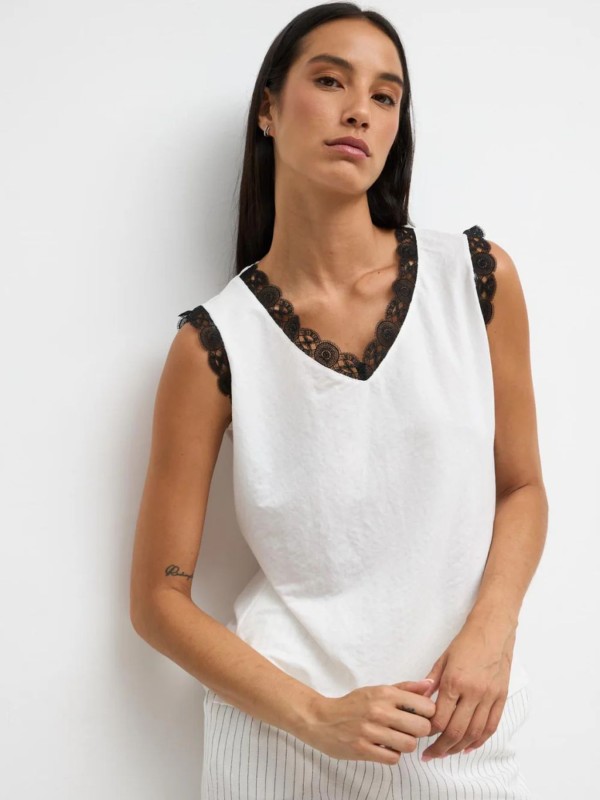 Sleeveless Blouse with Lace