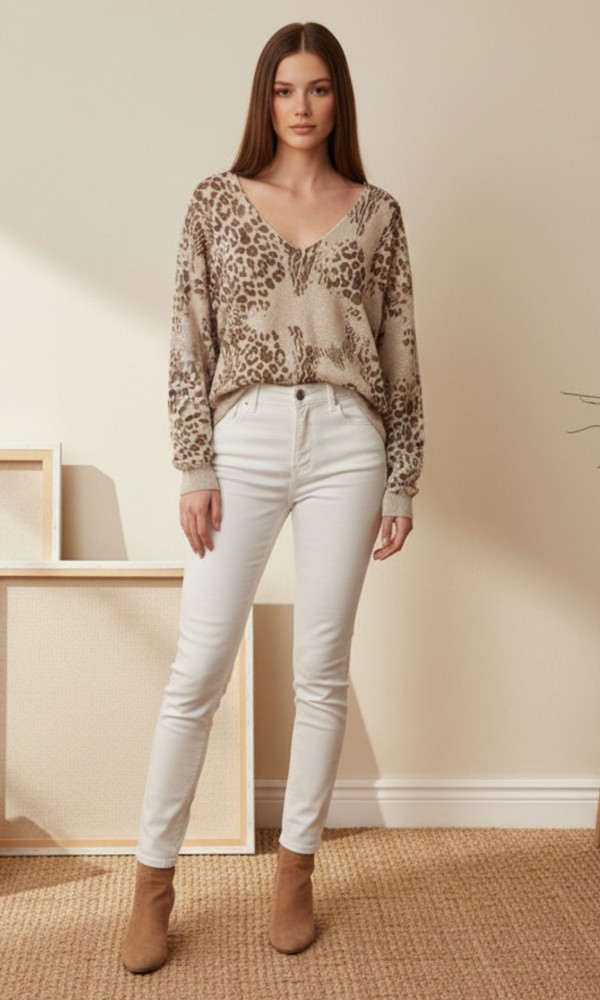 Μπλούζα Animal Print με V Λαιμόκοψη