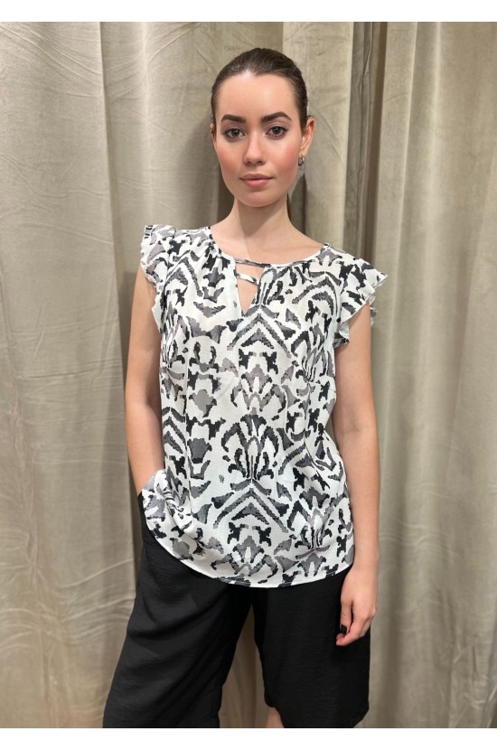 Black and White Blouse With Frill