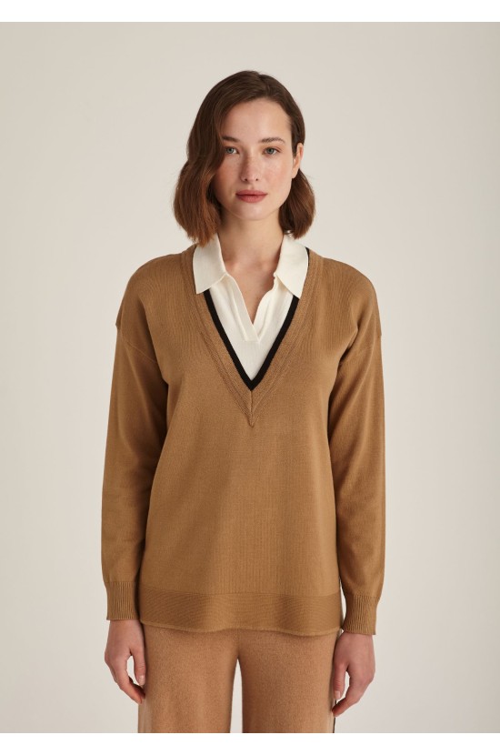 Camel Blouse With Collar