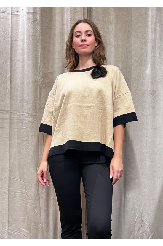 Camel Blouse With Black