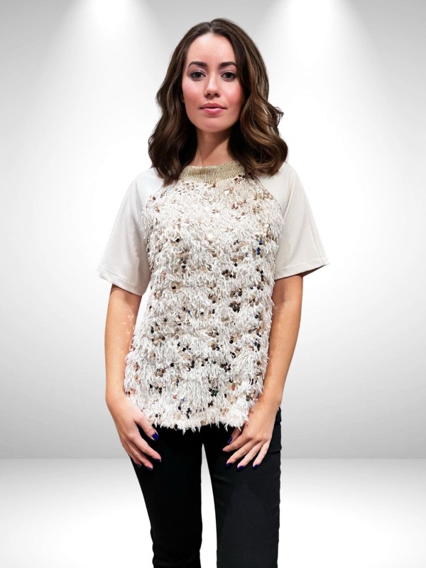 Μπλούζα Εκρού Με Παγιέτες