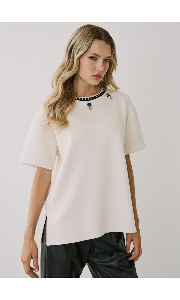 Μπλούζα Εκρού Με Πέτρες