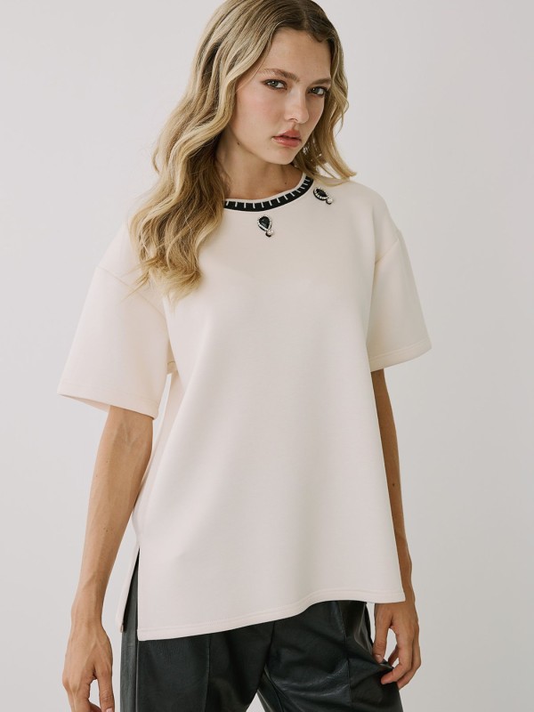 Μπλούζα Εκρού Με Πέτρες