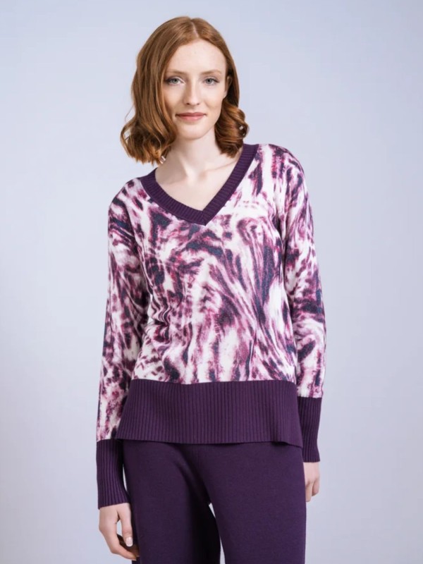 Μπλούζα Εμπριμέ Με Μωβ Λεπτομέρειες