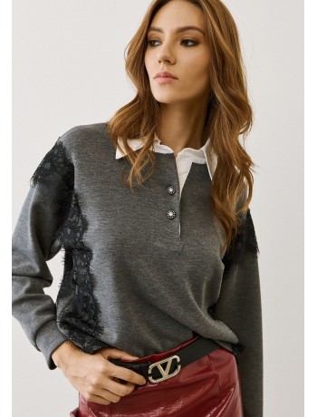 Μπλούζα Γκρι Με Γιακά