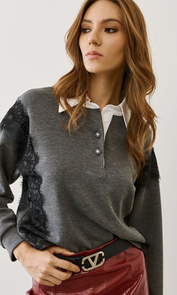 Μπλούζα Γκρι Με Γιακά