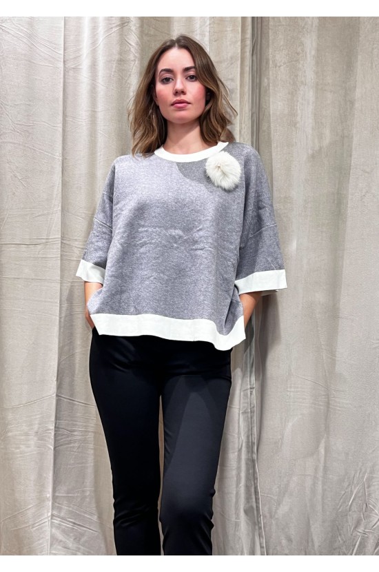 Grey Blouse With White