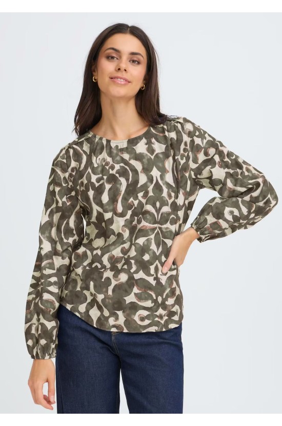 Μπλούζα Λαδί Με Εμπριμέ Σχέδιο