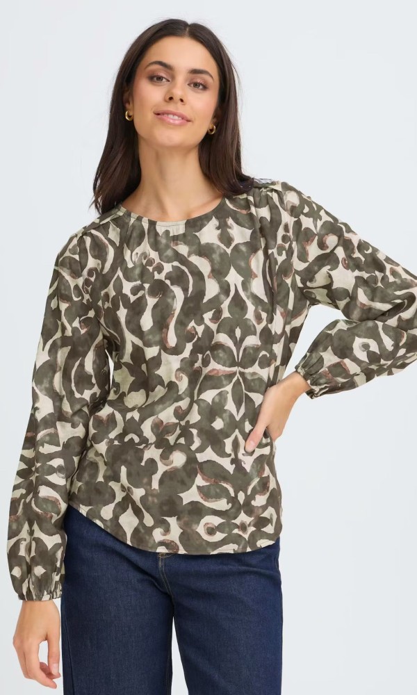 Μπλούζα Λαδί Με Εμπριμέ Σχέδιο
