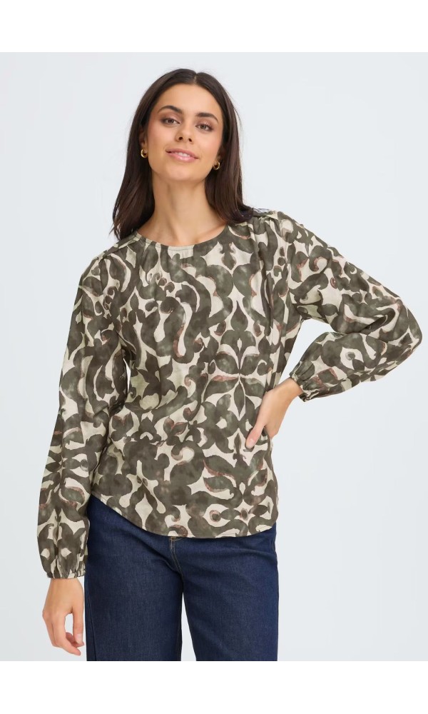 Μπλούζα Λαδί Με Εμπριμέ Σχέδιο