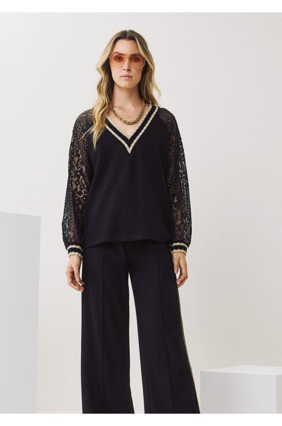 Black Blouse with Lace and Gold Details Black Blouse with Lace and Gold Details