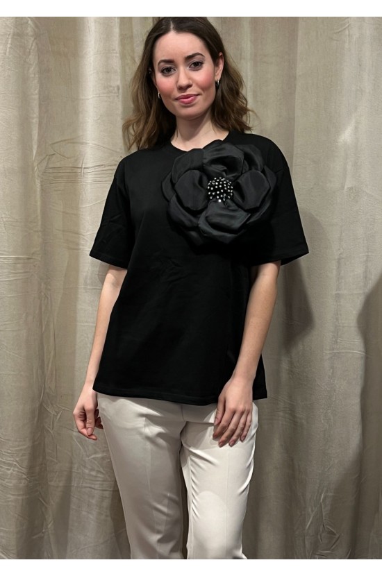 Blouse Black With Big Flower