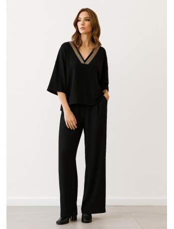 Black Blouse With V Neck
