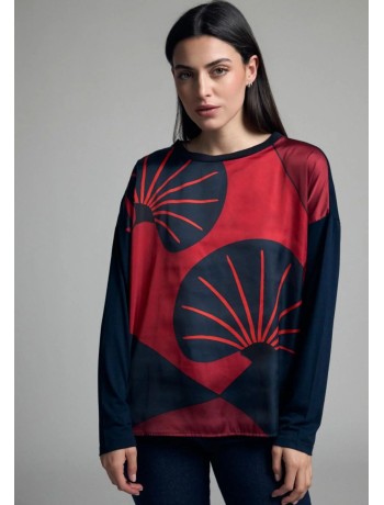 Blouse with Abstract Print – Blue/Red