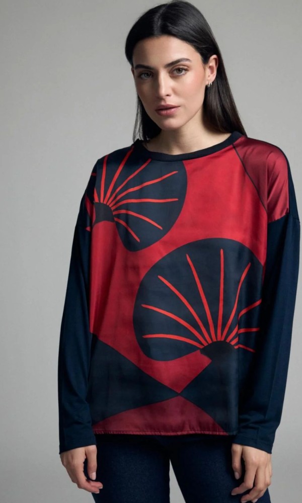 Μπλούζα Με Abstract Print – Μπλε/Κόκκινο