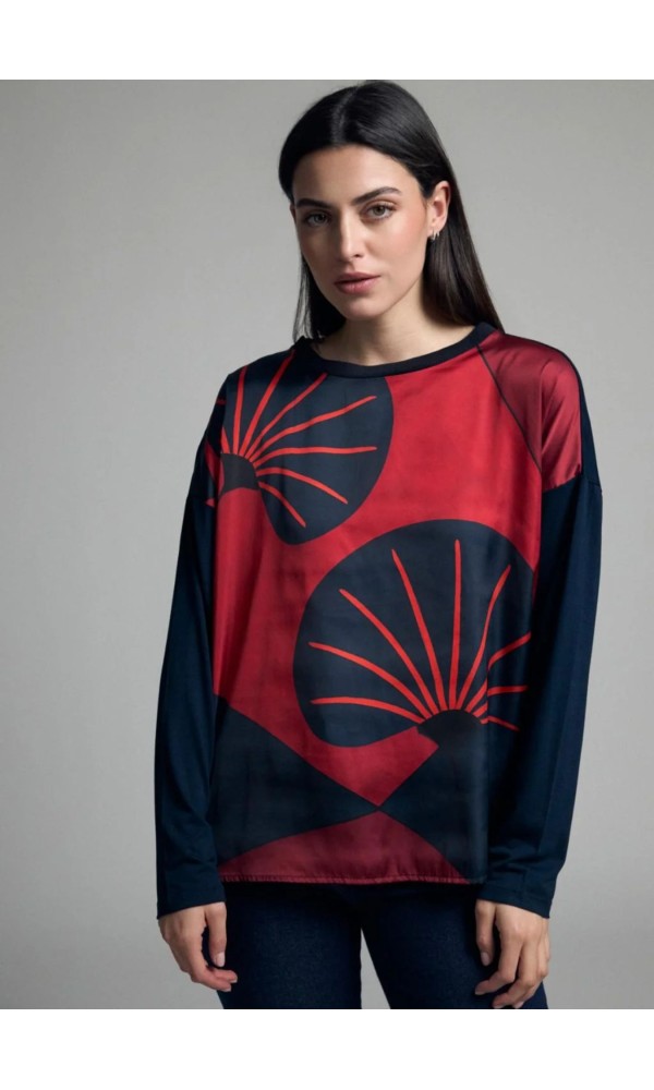 Μπλούζα Με Abstract Print – Μπλε/Κόκκινο